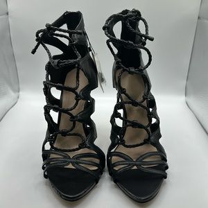 ZARA Black Leather Lace-Up High Heel Sandal (New w/ Tag)